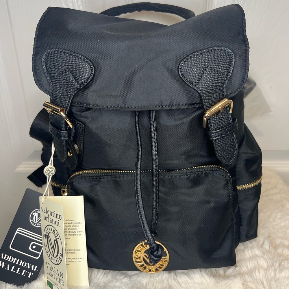 VALENTINO ORLANDI NYLON BACKPACK WITH GOLD DETAIL AND MATCHING POUCH NEW